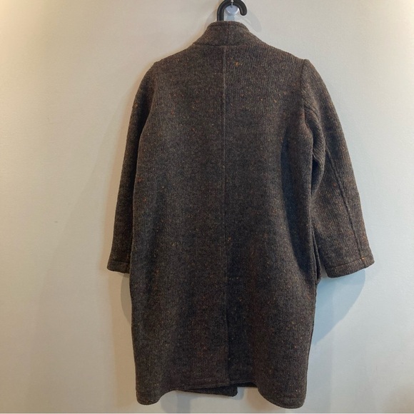 ZARA KNIT Sz S Thick Knit Knee Length Double Breasted Heather Brown Unlined Coat - Picture 5 of 15
